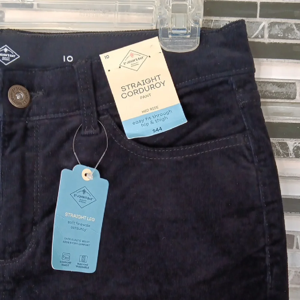 St. John's Bay Womens 10 Mid Rise Black Corduroy Slim Straight Pants Academia - Picture 6 of 13